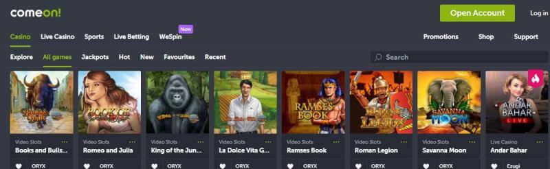 comeon website offers casino games, ilk depozit əlavəsi və yeni oyunçular üçün promosyonlar-loqosu
