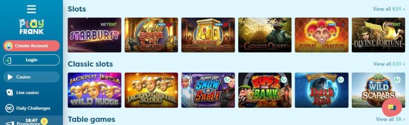 playfrank homepage offers gambling games, ilk depozit bonusu və yeni oyunçular üçün promosyonlar-loqosu