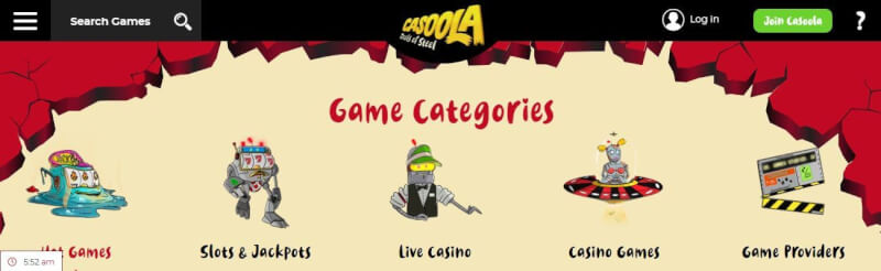 casoola lobby provides slots and jackpots, canlı kazino, various casino games and filters by online game providers-logo