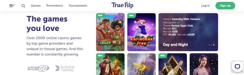 trueflip casino lobby provide different casino games, offers and casino tournaments-logo