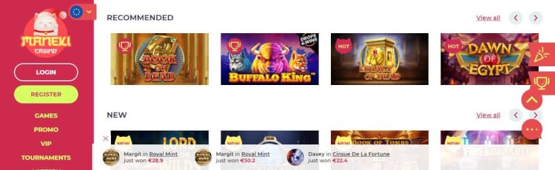 maneki casino website offers casino games, ilk depozit əlavəsi və yeni oyunçular üçün promosyonlar-loqosu