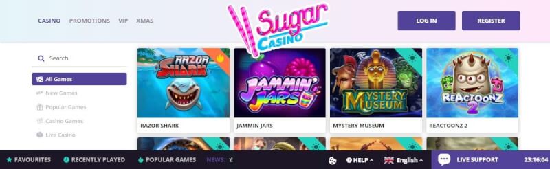 sugar casino homepage offers gambling games, ilk depozit əlavə və yeni oyunçular üçün promosyonlar-loqosu