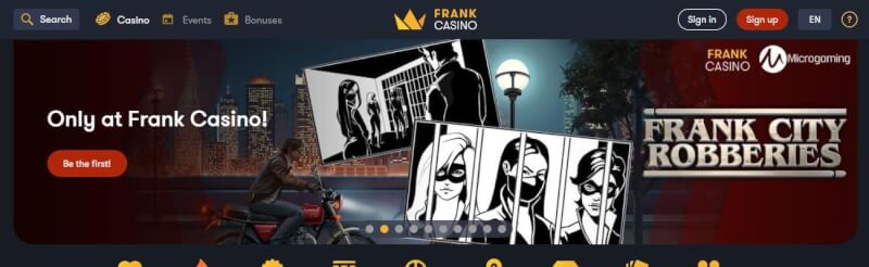 frank casino website provides casino games, ilk depozit bonusu və yeni oyunçular üçün kampaniyalar-loqosu