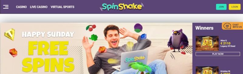spinshake casino homepage provides casino games, ilk depozit bonusu və yeni oyunçular üçün təkliflər-loqosu