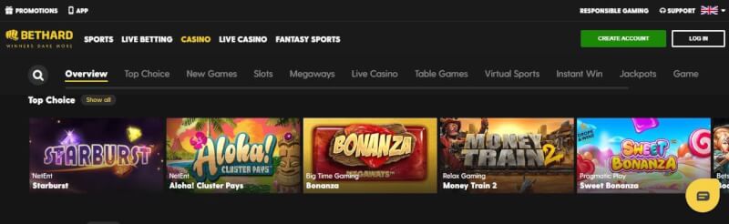 bethard homepage offers gambling games, ilk depozit bonusu və yeni oyunçular üçün promosyonlar-loqosu