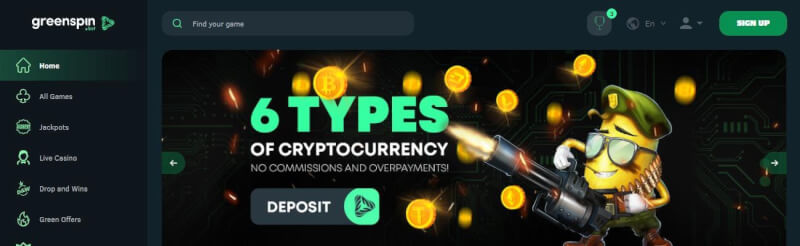 greenspin.bet website provides gambling games, very first deposit bonus and offers for brand new players-logo