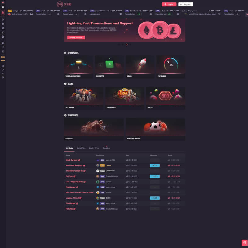 500 Casino ekran görüntüsü 1