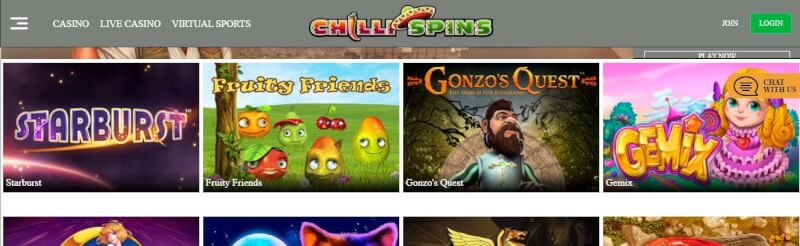 chilli spins casino website offers casino games, first deposit bonus and promotions for brand new players-logo
