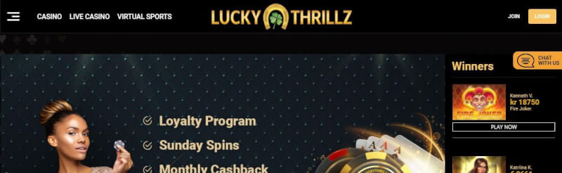 lucky thrillz website offers gambling games, ilk depozit bonusu və yeni oyunçular üçün promosyonlar-loqosu