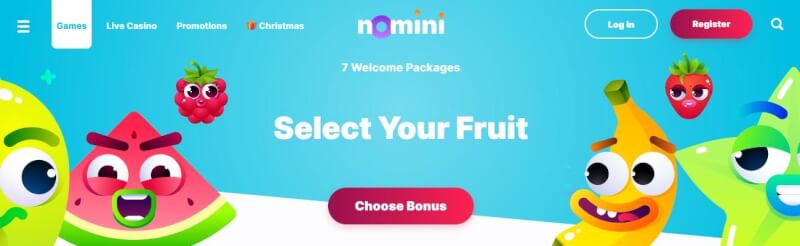 nomini casino homepage offers gambling games, ilk depozit bonusu və yeni oyunçular üçün promosyonlar-loqosu
