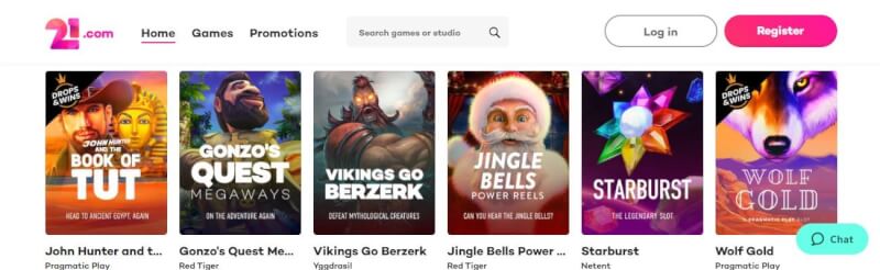 21.com website provides casino games and promotions for brand new players-logo