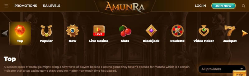 amunra casino website provides gambling games and bonuses-logo