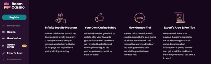 Boom Casino provides casino games and live casino + instant bonus for new players-logo