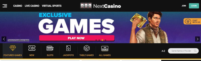 next casino homepage offers gambling games, ilk depozit bonusu və yeni oyunçular üçün təkliflər-loqosu