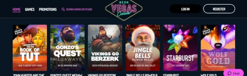 neon vegas casino website offers gambling games and promotions-logo