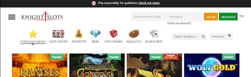 knightslots casino website provides gambling games, ilk depozit bonusu və yeni oyunçular üçün təkliflər-loqosu