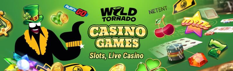 wild tornado casino offers various gambling games like slots and live casino with blackjack, baccarat, table games and roulette-logo